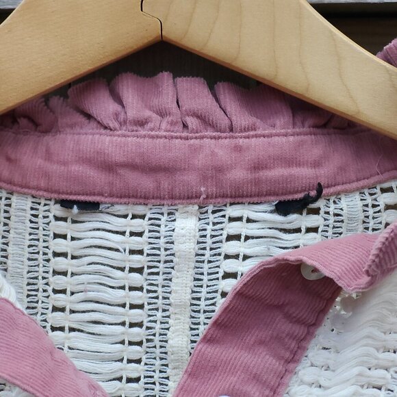 ZARA BASIC CORDUROY CROCHET TRIM BOXY CUT TOP Women's Small BLOUSE - Picture 5 of 6